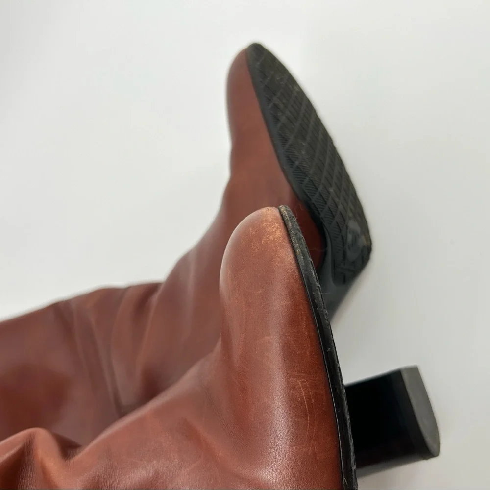 Chanel brown leather camel caramel heeled boots pull on 38.5 with dustbags only